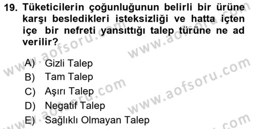 Tedarik Zinciri Yönetimi Dersi 2020 - 2021 Yılı Yaz Okulu Sınav Soruları 19. Soru