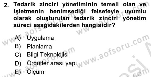 Tedarik Zinciri Yönetimi Dersi 2020 - 2021 Yılı Yaz Okulu Sınav Soruları 2. Soru