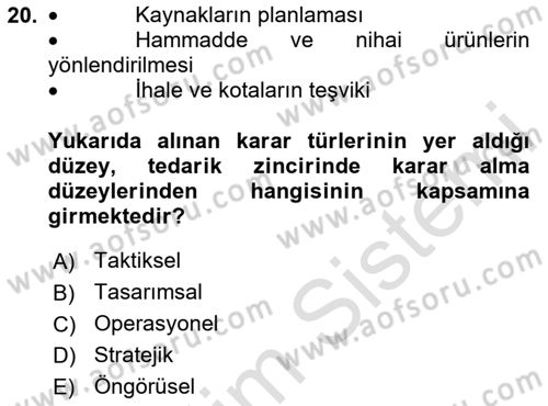Tedarik Zinciri Yönetimi Dersi 2020 - 2021 Yılı Yaz Okulu Sınav Soruları 20. Soru