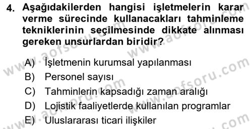 Tedarik Zinciri Yönetimi Dersi 2020 - 2021 Yılı Yaz Okulu Sınav Soruları 4. Soru