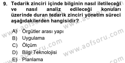 Tedarik Zinciri Yönetimi Dersi 2020 - 2021 Yılı Yaz Okulu Sınav Soruları 9. Soru