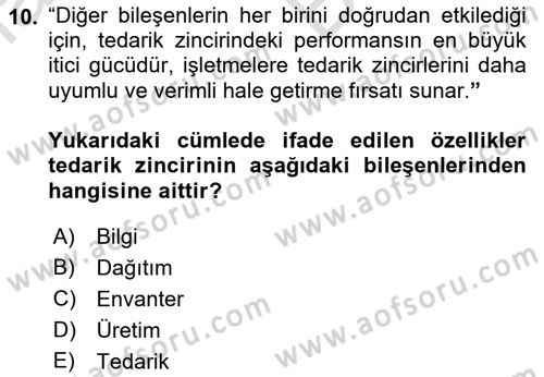 Tedarik Zinciri Yönetimi Dersi 2021 - 2022 Yılı (Vize) Ara Sınav Soruları 10. Soru