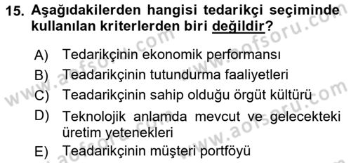 Tedarik Zinciri Yönetimi Dersi 2021 - 2022 Yılı (Vize) Ara Sınav Soruları 15. Soru