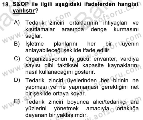 Tedarik Zinciri Yönetimi Dersi 2021 - 2022 Yılı (Vize) Ara Sınav Soruları 18. Soru