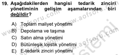 Tedarik Zinciri Yönetimi Dersi 2021 - 2022 Yılı (Vize) Ara Sınav Soruları 19. Soru