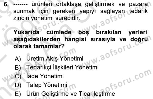 Tedarik Zinciri Yönetimi Dersi 2021 - 2022 Yılı (Vize) Ara Sınav Soruları 6. Soru