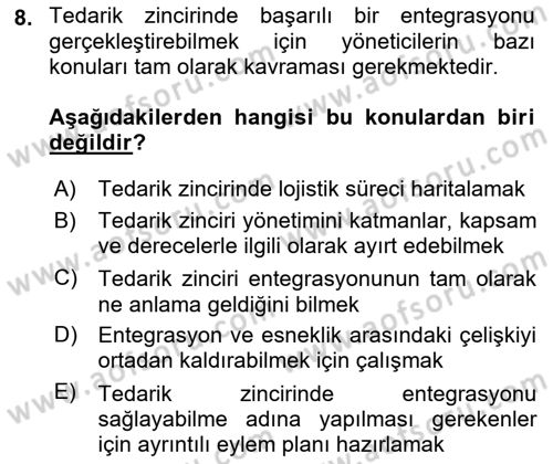 Tedarik Zinciri Yönetimi Dersi 2021 - 2022 Yılı (Vize) Ara Sınav Soruları 8. Soru
