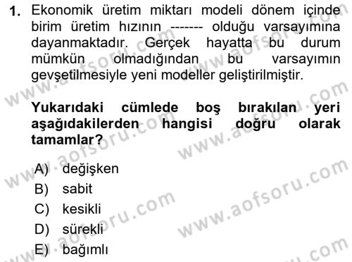Tedarik Zinciri Yönetimi Dersi 2021 - 2022 Yılı Yaz Okulu Sınav Soruları 1. Soru