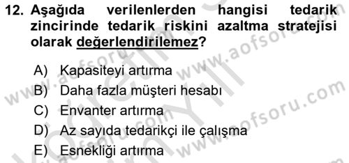 Tedarik Zinciri Yönetimi Dersi 2021 - 2022 Yılı Yaz Okulu Sınav Soruları 12. Soru