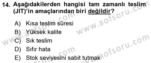 Tedarik Zinciri Yönetimi Dersi 2021 - 2022 Yılı Yaz Okulu Sınav Soruları 14. Soru