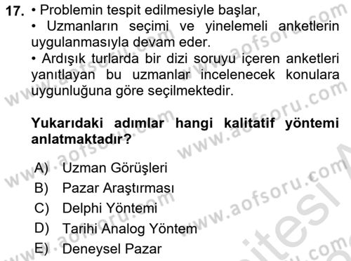 Tedarik Zinciri Yönetimi Dersi 2021 - 2022 Yılı Yaz Okulu Sınav Soruları 17. Soru