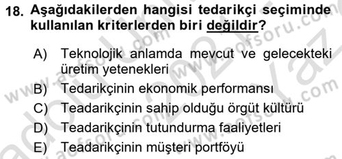 Tedarik Zinciri Yönetimi Dersi 2021 - 2022 Yılı Yaz Okulu Sınav Soruları 18. Soru