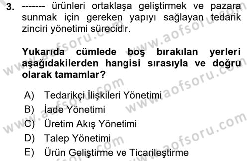 Tedarik Zinciri Yönetimi Dersi 2021 - 2022 Yılı Yaz Okulu Sınav Soruları 3. Soru