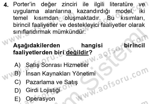 Tedarik Zinciri Yönetimi Dersi 2021 - 2022 Yılı Yaz Okulu Sınav Soruları 4. Soru