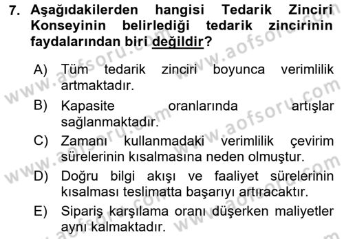 Tedarik Zinciri Yönetimi Dersi 2021 - 2022 Yılı Yaz Okulu Sınav Soruları 7. Soru