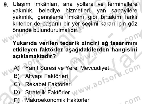 Tedarik Zinciri Yönetimi Dersi 2021 - 2022 Yılı Yaz Okulu Sınav Soruları 9. Soru