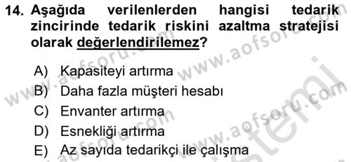 Tedarik Zinciri Yönetimi Dersi 2022 - 2023 Yılı Yaz Okulu Sınav Soruları 14. Soru