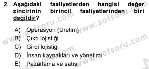 Tedarik Zinciri Yönetimi Dersi 2022 - 2023 Yılı Yaz Okulu Sınav Soruları 2. Soru