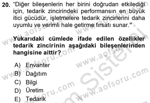 Tedarik Zinciri Yönetimi Dersi 2022 - 2023 Yılı Yaz Okulu Sınav Soruları 20. Soru