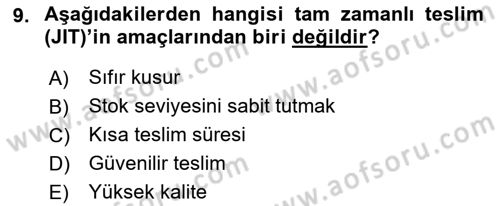 Tedarik Zinciri Yönetimi Dersi 2022 - 2023 Yılı Yaz Okulu Sınav Soruları 9. Soru
