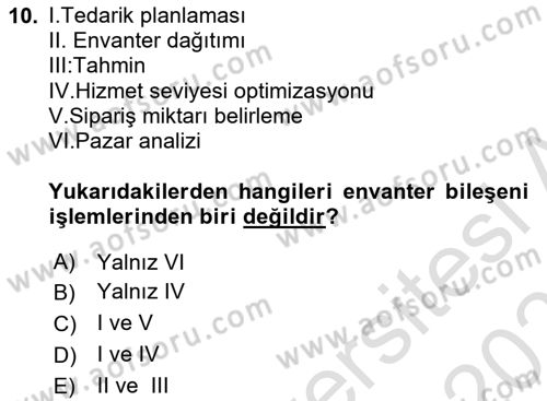 Tedarik Zinciri Yönetimi Dersi 2023 - 2024 Yılı (Vize) Ara Sınavı 10. Soru