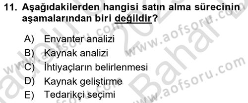 Tedarik Zinciri Yönetimi Dersi 2023 - 2024 Yılı (Vize) Ara Sınavı 11. Soru