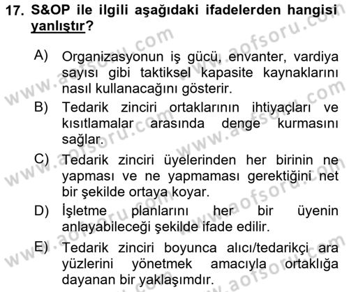 Tedarik Zinciri Yönetimi Dersi 2023 - 2024 Yılı (Vize) Ara Sınavı 17. Soru