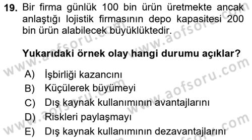 Tedarik Zinciri Yönetimi Dersi 2023 - 2024 Yılı (Vize) Ara Sınavı 19. Soru