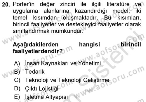 Tedarik Zinciri Yönetimi Dersi 2023 - 2024 Yılı (Vize) Ara Sınavı 20. Soru