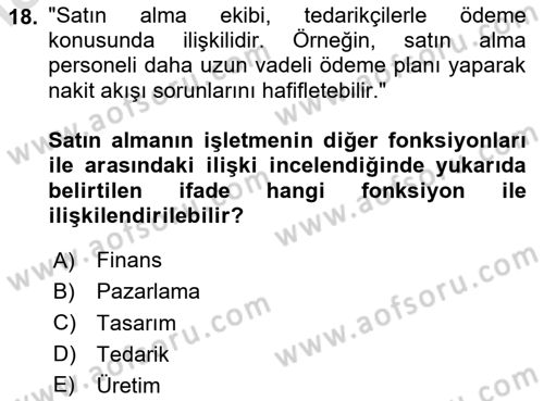 Tedarik Zinciri Yönetimi Dersi 2023 - 2024 Yılı Yaz Okulu Sınav Soruları 18. Soru