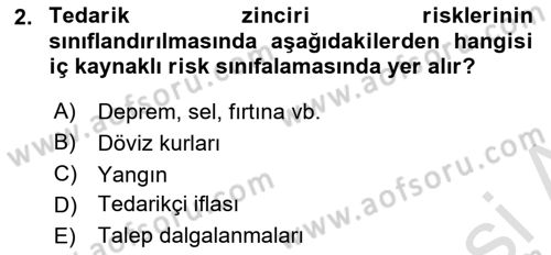 Tedarik Zinciri Yönetimi Dersi 2023 - 2024 Yılı Yaz Okulu Sınav Soruları 2. Soru