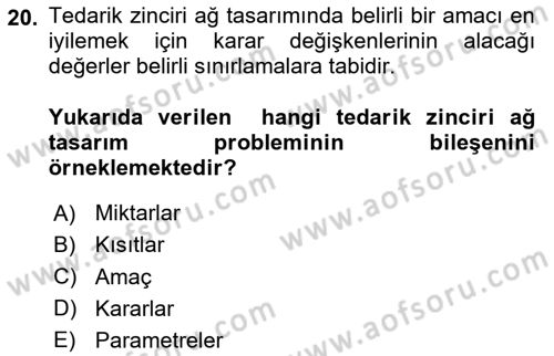 Tedarik Zinciri Yönetimi Dersi 2023 - 2024 Yılı Yaz Okulu Sınav Soruları 20. Soru