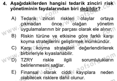 Tedarik Zinciri Yönetimi Dersi 2023 - 2024 Yılı Yaz Okulu Sınav Soruları 4. Soru