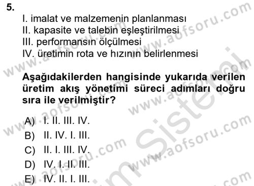 Tedarik Zinciri Yönetimi Dersi 2023 - 2024 Yılı Yaz Okulu Sınav Soruları 5. Soru