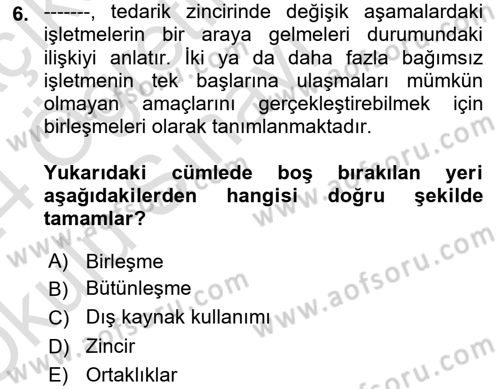 Tedarik Zinciri Yönetimi Dersi 2023 - 2024 Yılı Yaz Okulu Sınav Soruları 6. Soru