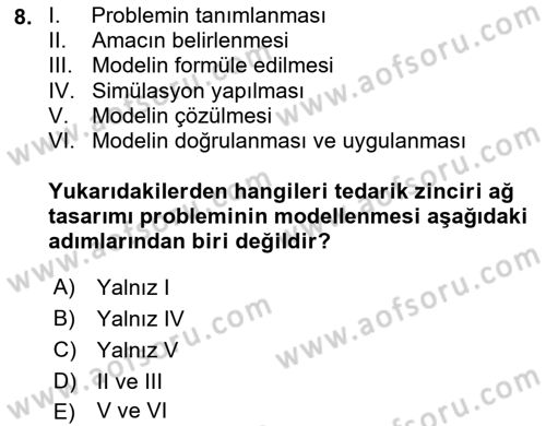 Tedarik Zinciri Yönetimi Dersi 2023 - 2024 Yılı Yaz Okulu Sınav Soruları 8. Soru