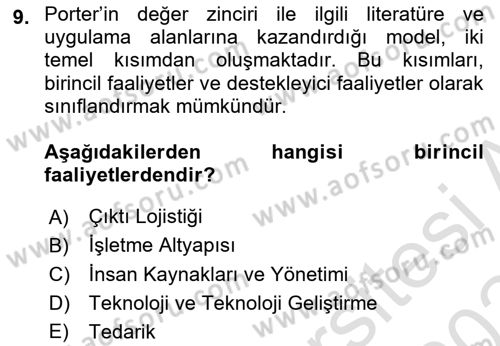 Tedarik Zinciri Yönetimi Dersi 2023 - 2024 Yılı Yaz Okulu Sınav Soruları 9. Soru