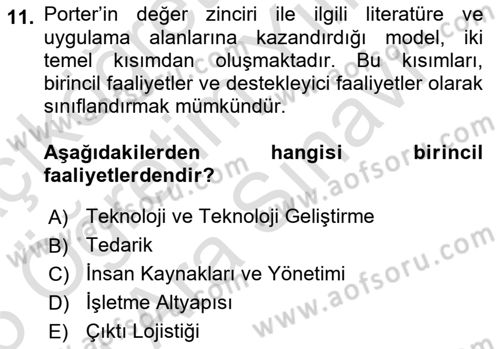 Tedarik Zinciri Yönetimi Dersi 2024 - 2025 Yılı (Vize) Ara Sınav Soruları 11. Soru