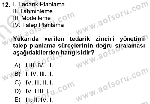 Tedarik Zinciri Yönetimi Dersi 2024 - 2025 Yılı (Vize) Ara Sınav Soruları 12. Soru