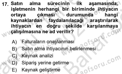 Tedarik Zinciri Yönetimi Dersi 2024 - 2025 Yılı (Vize) Ara Sınav Soruları 17. Soru