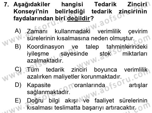 Tedarik Zinciri Yönetimi Dersi 2024 - 2025 Yılı (Vize) Ara Sınav Soruları 7. Soru