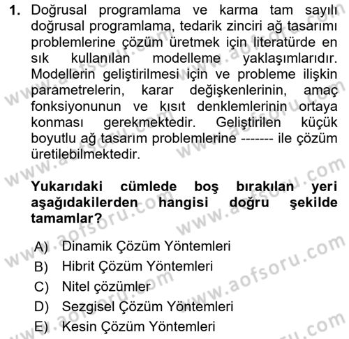 Tedarik Zinciri Yönetimi Dersi 2024 - 2025 Yılı (Final) Dönem Sonu Sınav Soruları 1. Soru