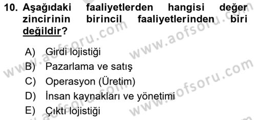 Tedarik Zinciri Yönetimi Dersi 2024 - 2025 Yılı (Final) Dönem Sonu Sınav Soruları 10. Soru