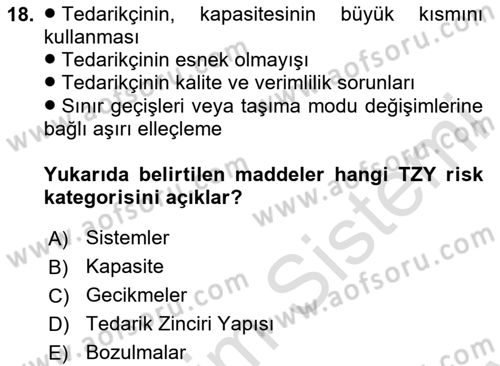 Tedarik Zinciri Yönetimi Dersi 2024 - 2025 Yılı (Final) Dönem Sonu Sınav Soruları 18. Soru