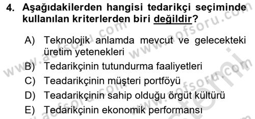 Tedarik Zinciri Yönetimi Dersi 2024 - 2025 Yılı (Final) Dönem Sonu Sınav Soruları 4. Soru