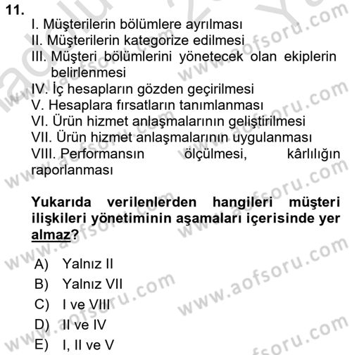 Tedarik Zinciri Yönetimi Dersi 2024 - 2025 Yılı Yaz Okulu Sınav Soruları 11. Soru