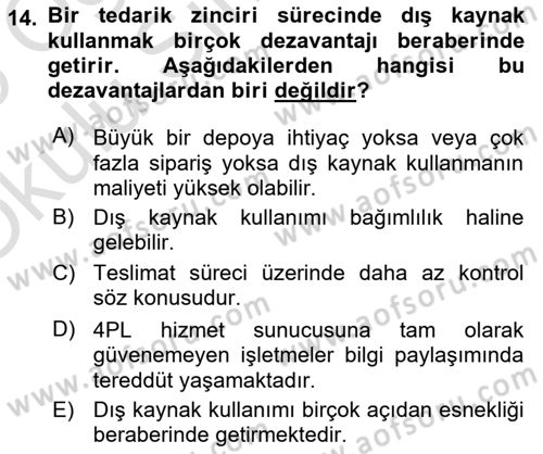 Tedarik Zinciri Yönetimi Dersi 2024 - 2025 Yılı Yaz Okulu Sınav Soruları 14. Soru