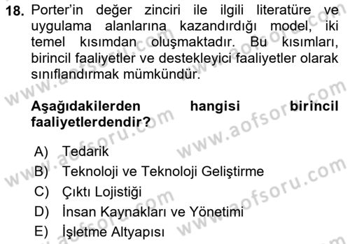 Tedarik Zinciri Yönetimi Dersi 2024 - 2025 Yılı Yaz Okulu Sınav Soruları 18. Soru