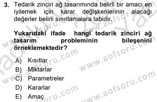 Tedarik Zinciri Yönetimi Dersi 2024 - 2025 Yılı Yaz Okulu Sınav Soruları 3. Soru
