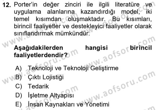 Tedarik Zinciri Yönetimi Dersi 2025 - 2026 Yılı (Vize) Ara Sınav Soruları 12. Soru